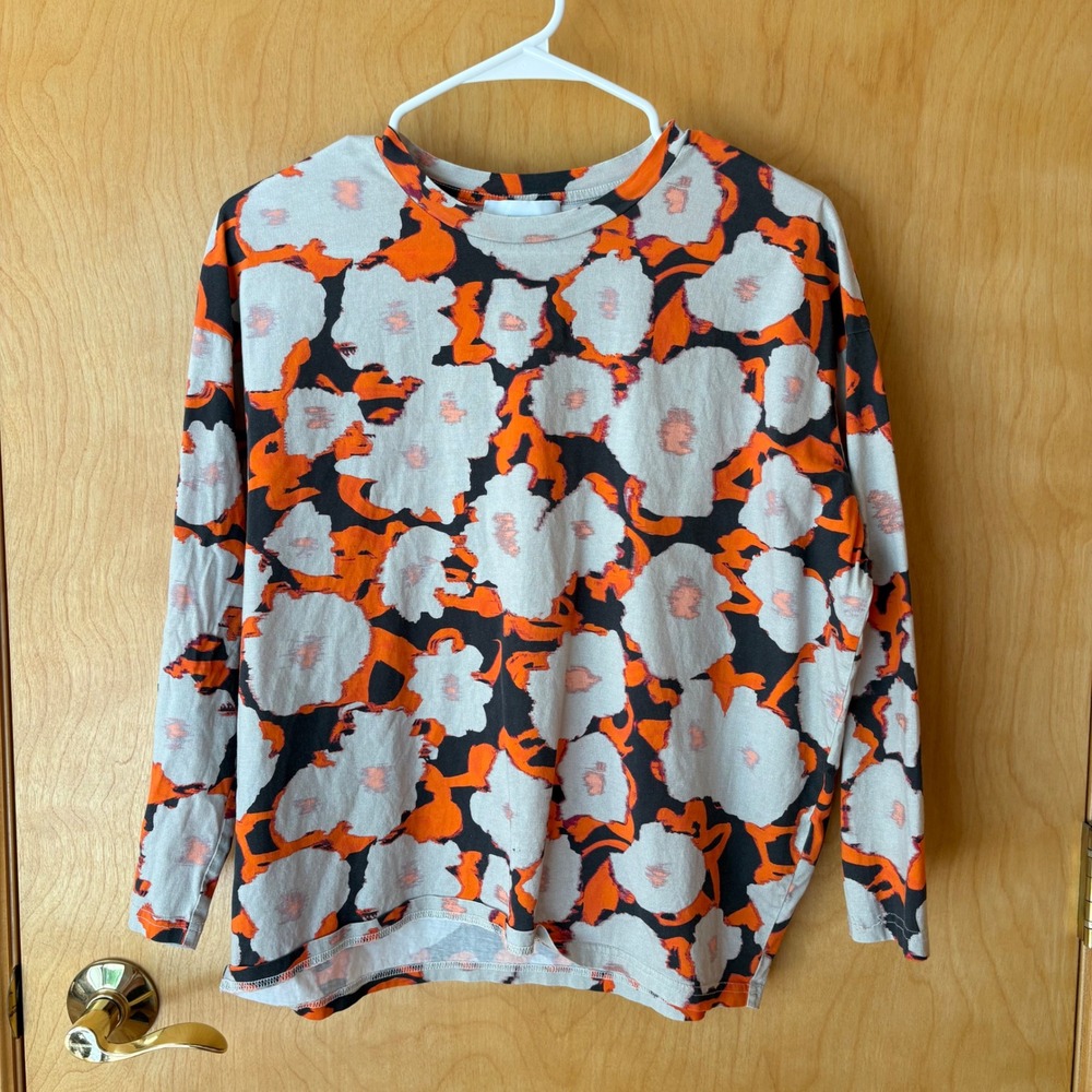 Christian Wijnants Floral Top Womens S Orange Grey Abstract Long Sleeve Cotton